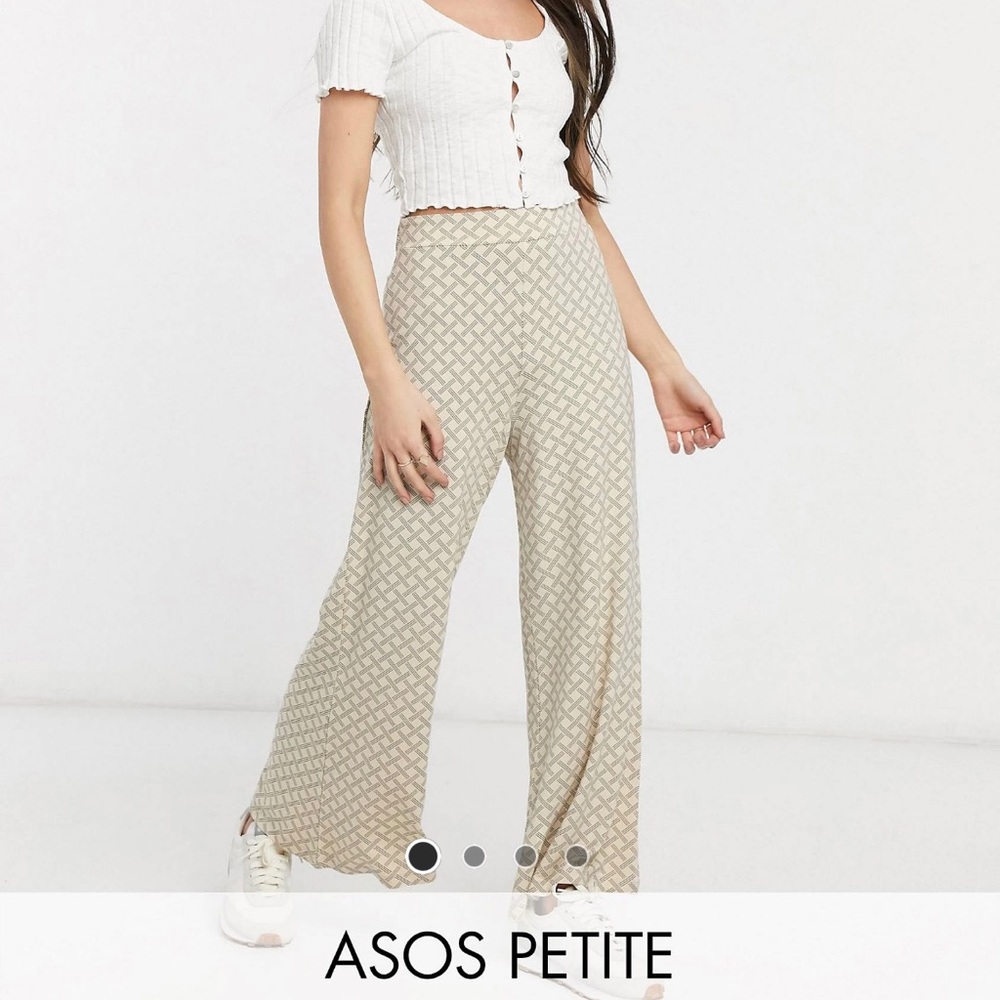 ASOS wide leg printed cream pants